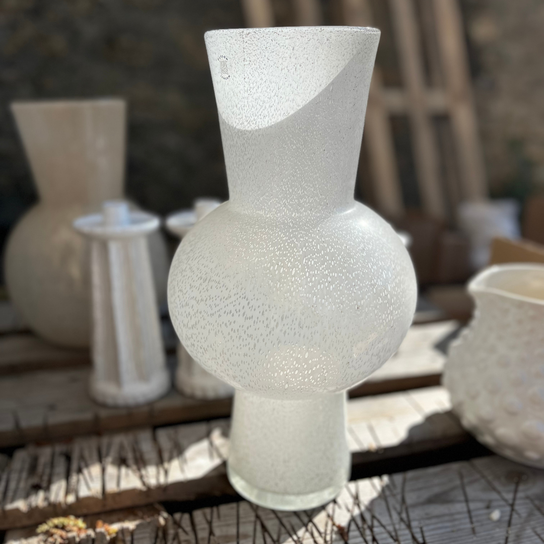 Vase blanc en verre "Spume"